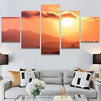 SIGNWIN 5 Panel Canvas Wall Art Sunset in The Mountains for Home Decorations Ready to Hang - 60