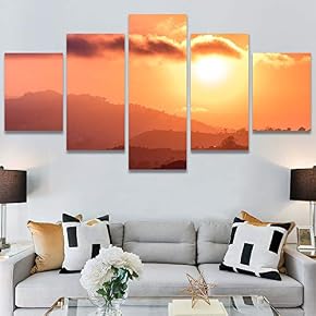 SIGNWIN 5 Panel Canvas Wall Art Sunset in...