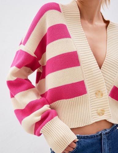 Arssm Womens Color Block Striped Sweater Long Sleeve Cardigans Button Down V Neck Knit Top Fashion 2024 Knitwear3