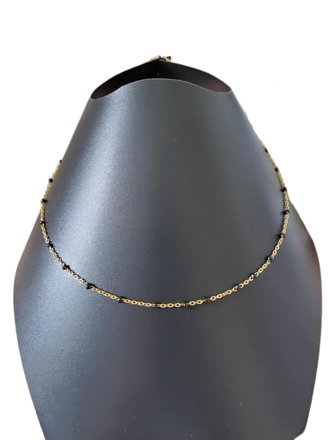 Collier perles émail artisanal - Collier chaine fine acier inoxydable doré - Collier été - Cadeau anniversaire femme et fille (40, Noir)