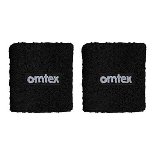 Image of omtex Cotton Wrist Band 3 Inches - Black, Terry Cloth Material, Pack of 2, Sports Wristband for Gym, Badminton, Basketball, Tennis, Hockey