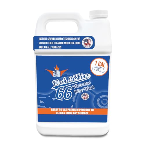 Image of Shinykings Motorcycle Cleaner Wash&Shine 66 | WATERLESS BIke Wash with Ultra Shine Finish | Powerful Motorcycle Detailing Spray for All Surfaces | Bike Cleaner California | 1 Gallon