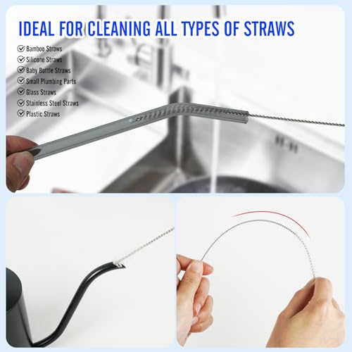 Image of 8 Pack Dish Brush Kitchen Cleaning Set with Long Handle Dish Scrubbers, Palm Scrub Brush，Crevice Cleaning Brushes and Straw Brushs - Perfect for Non-Stick Pans, Sinks, Glasses, Skillets