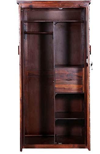Image of Sheesham Wood Wardrobe with 2 Drawer and 4 Shelves Storage for Bedroom Wooden Almirah for Clothes for Living Room Bedroom Home, Solid Wood Furniture (Brown-Finish)