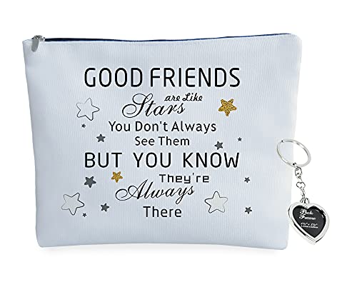 Funny Makeup Bag Bestie Gifts For Women - Good Friends Are Like Stars You Don't Always See Them But You Know They're Always There - Birthday Gifts for Friends Female - Keychains for Women