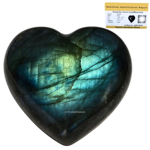 Image of Crystal Heaven Certified Labradorite Crystal Heart Palm Pebbles Stones For Anxiety Stress Relief Massage - Aaa Grade Original Healing Gemstone Agate Heart Palm Stone For Yoga Meditation Spiritual