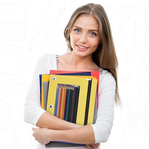 Image of Pencil Pouch for 3 Ring Binder - 3 Hole Zipper Pen Case Bag Holder Bulk Accessories Clear Window Aesthetic Organizer Pockets