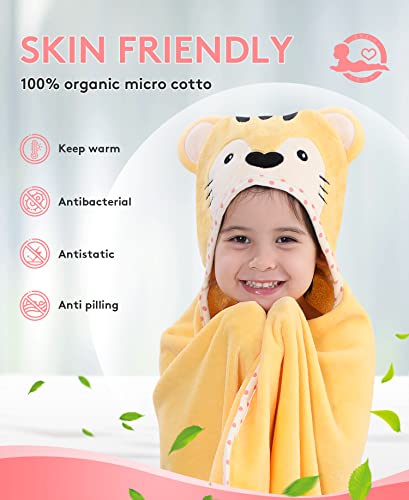 Tbezy Hooded Towel For Kids 100% Cotton Ultra Soft With Unique Animal Design Large For Infants 3-10 Years (Tiger) #TOP4