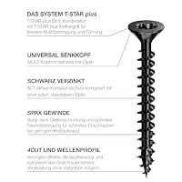 Spax Universalschraube, Senkkopf, schwarz, T-STAR plus, Vollgewinde (4,5x25 mm 200 Stück) – Ansicht 7