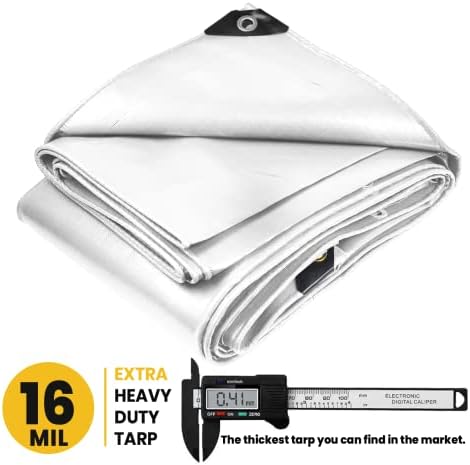PROTARP Extra Heavy Duty 16 Mil Tarp Cover, Waterproof, UV Resistant, Rip and Tear Proof, Poly Tarpaulin with Reinforced Edges for Roof, Camping, Patio, Pool, Boat. (White 8′ X 10′) - 1