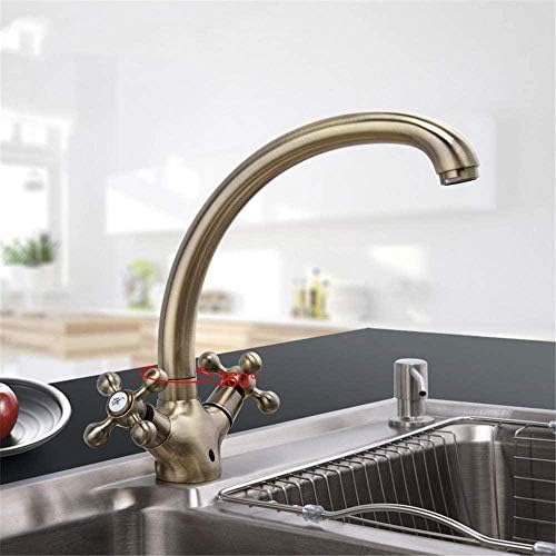 Mélangeur eau chaude et froide en laiton antique col de cygne 360 pour cuisine rétro