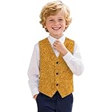 Yreiwoby Boy's Classic Yellow Vest Formal Sleeveless Suit Vesr for Boys Fashion Button Up Waistcoat Slim Fit V-Neck Tuxedo for Wedding Prom Dress
