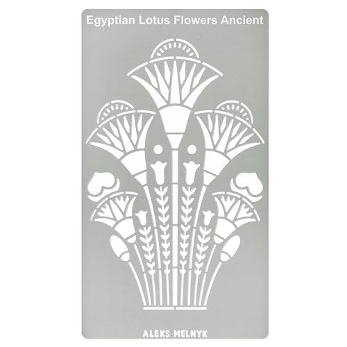 Aleks Melnyk No.459 Metal Stencil, Swirls, Egyptian Lotus Flowers Ancient, Ornament, Patterns, Small Stencil, 1 PCS, Template for Wood Burning, Engraving, Crafting, Scrapbook, Art, Ornate