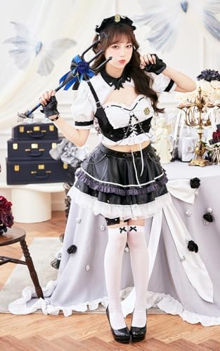 [Malymoon] コスプレ 警察 ポリス ミニスカポリス 警官 黒 白 モノトーン セットアップ スカート フリル レザー 衣装 仮装 マリームーン 8点セット CS-25-10354 詳細画像5