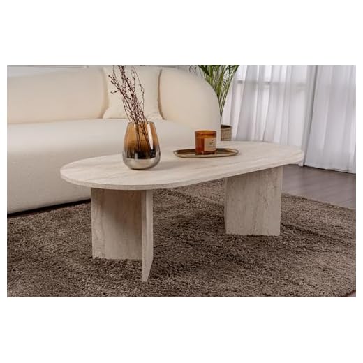 Hanah Home Elegant Coffee Table, Travertine Color, 119 x 39,8 x 60 cm, 100% melamina rivestita in melamina, spessore 18 mm, design elegante in marmo per gli spazi moderni