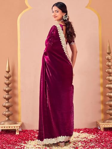 Image of SIRIL Women's Tissue Silk Sequins Embroidery Saree with Unstitched Blouse Piece