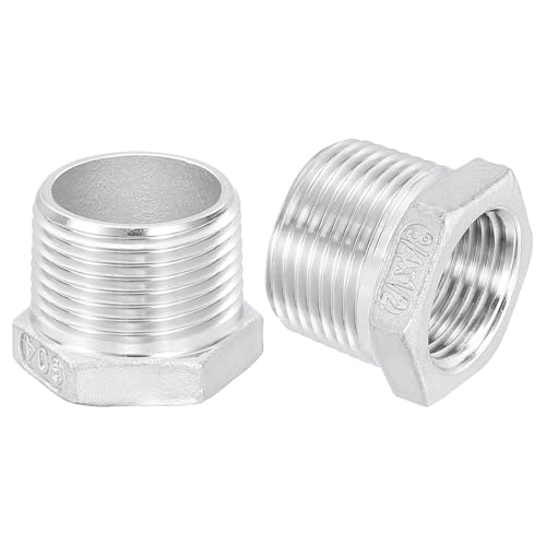 Image of uxcell 3Pcs 3 /4 inch Male to 1 /2 inch Female NPT 304 Stainless Steel Reducer Hex Bushing, Reducing Cast Pipe Adapter Fitting for industrial, oil /gas, water, HVAC, and plumbing systems