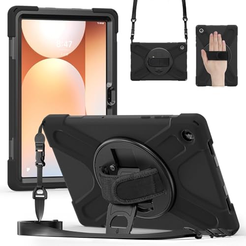 Image of ProElite Cover for Galaxy Tab A11 Plus 11 inch 2025 Cover, Rugged 3 Layer Armor case Cover for Galaxy Tab A11+ 11 inch with Hand Grip & Rotating Kickstand with Shoulder Strap, Black