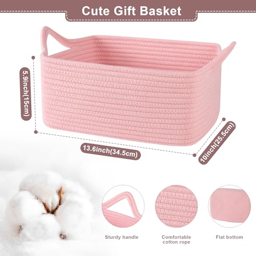 Image of OIASKET Gift Basket Empty with Handle, Small Woven Baskets for Gifts Empty | 13.6 inchx10 inchx5.9 inch, Baby Shower Toy Storage Baskets, Dog Toy Storage for Organizing, with Gift Bag Ribbon Tissue Paper