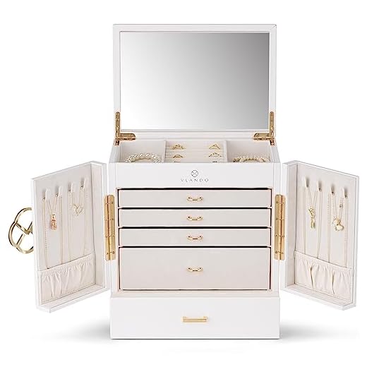 Vlando Portagioie grande, francese, 6 livelli, organizer per gioielli, grande, XXL, con specchio, cassetti, portagioie da donna, portagioie per orecchini, collane, orologi