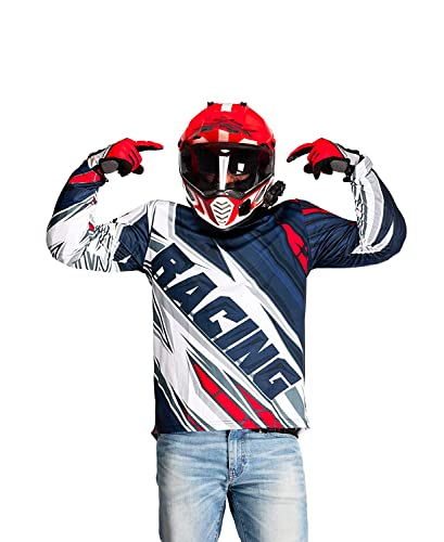 WANDERLOOMS Bike Rider Jersey for Men Full Sleeve T-Shirt Round Neck Trackside Thunder Graphic Printed Riding Clothes Sports Tshirt