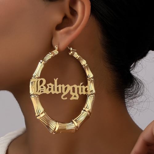 Large Bamboo Hoop Earrings Old English Font Babygirl Word Bamboo Earrings Hip-Pop Style Punk Party Accessory4