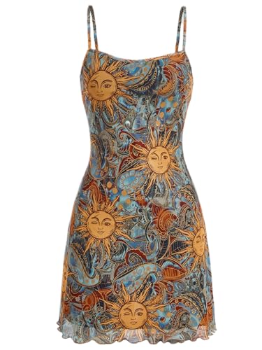 Image of Floerns Women's Summer Spaghetti Strap Cowl Neck Satin Mini Tropical Dress