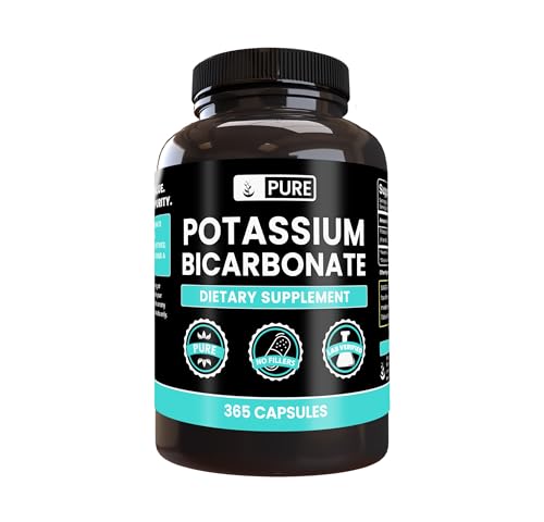 Pure Potassium Bicarbonate (365 Capsules) Potent & Gluten-Free Potassium Supplement (800 mg Serving)
