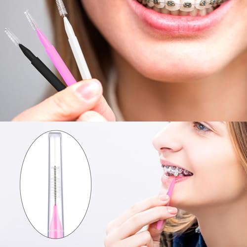 Image of Patelai 100 Pieces Braces Dental Brush for Cleaner Interdental Toothpick Dental Tooth Flossing Head Oral Hygiene Flosser Toothpick Cleaners Tooth Tool(White, Black, Pink,Proper Size)