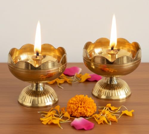 Image of Brass Diya Pure Brass Traditional Oil Puja Lamp for Temple, Mandir, Festival Decoration, Home Decor & Diwali Gift