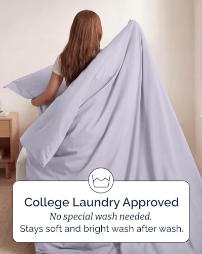 Image of Duvet Cover Twin /Twin XL Size Set - Extra Soft Twin /Twin XL Duvet Cover 68 inch x 90 inch with 1 Pillow Sham for Women, Men, Kids & Teens - Easy-Care & Fade Free with Zipper Closures & Ties (Light Lavender)