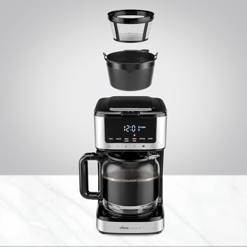 Miniatura 3 de Ufesa Cafetera de Goteo Ariccia Programable 900W, 14 Tazas, 1,8L, Pantalla Táctil, Acero Inoxidable, Filtro de Nylon Extraíble, Jarra de Cristal Alta Temperatura, Apta para Lavavajillas, Antigoteo