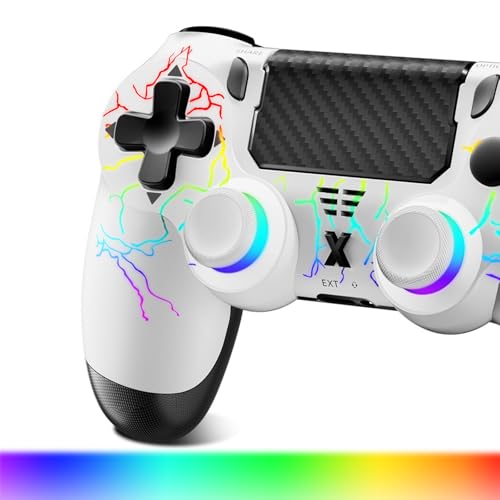 Suoxiom Wireless Controller für P4,Game Controller Kompatibel mit P4/Slim/Pro,Bluetooth Gamepad Joystick mit Touch Panel,6-Achsen Gyro Sensor, 3.5mm Audio Jack,WHITE