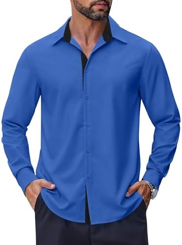 COOFANDY Men's Long Sleeve Wrinkle Free Dress Shirts 2024 Inner Contrast Business Casual Button Down Shirt