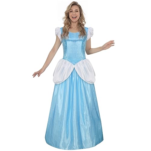 ZIFUNMUR Erwachsene Frauen Enchanted Cinderella Prinzessin Kostüm Kleid Blau Deluxe Halloween Cosplay Dress Up Party Ballkleid Rock (X-Large)