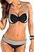 Produktbild Socluer Bikinis Damen 2 Piece Badeau Badeanzüge Schwimwear Neckholder Push Up Bikini Set mit Shorts, Grau, M (DE 36/38)