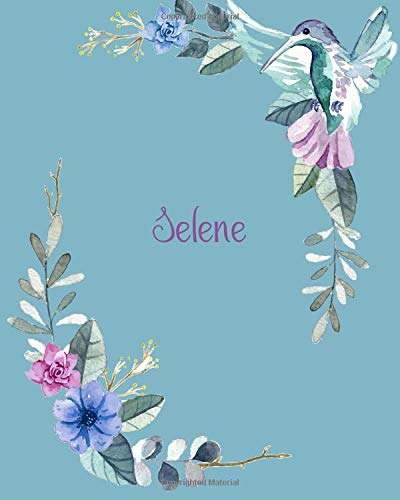 J SaosaSelene: 110 Pages 8x10 Inches Classic Blossom Blue Design with Lettering Name for Journal, Composition, Notebook and Self List, Selene