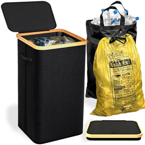 Gelber Sack Ständer Stabil mit Deckel Mülleimer 70-120L für Gelbe Säcke & Recycling | Praktischer Müllsackständer für Küche & Haushalt | Pfandflaschen Sammelbehälter & Leergut Sammler (Graphit)