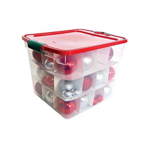 image for HOMZ Tote Box, with Dividers, Latching Handles Holiday Ornament Storag
