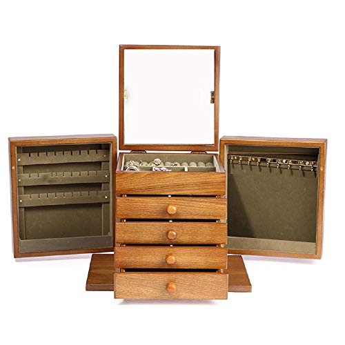 YLOVOW Organizador de Maquillaje, Caja de joyería de Madera joyero Capas Gran Capacidad Maquillaje Almacenaje para tocador, Dormitorio, baño, Walnutcolor