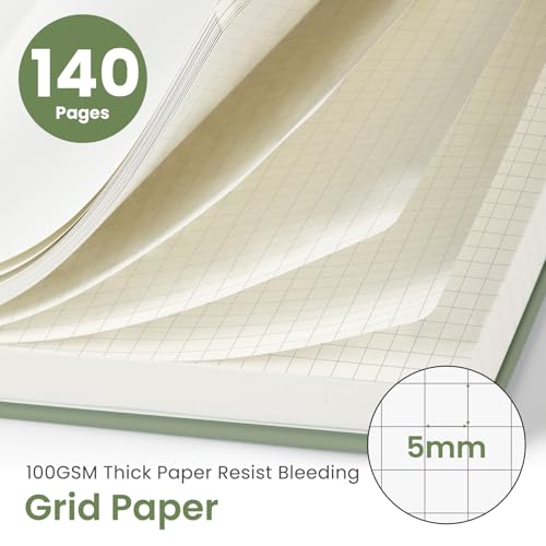 Image of Taja Graph Spiral Journal Notebook for Women & Men, 140 Pages, Graph Paper Hardcover Notebook for Planning & Tracking, Journals for Graphing, A5(5.7 inch x 7.9 inch) - Green