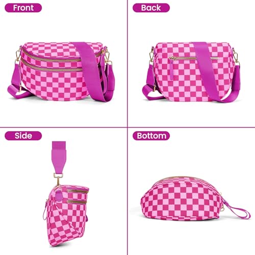 Image of hibear Checkered Crossbody Bag Spacious Bum Bags for Women Nylon Crossbody Fanny Packs Checkered Purse Belt Wallet