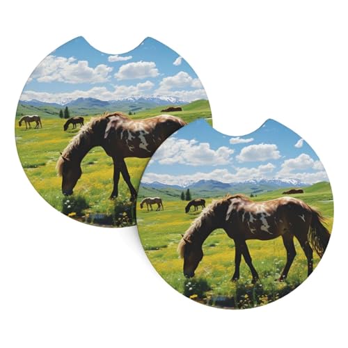 Portavasos para auto 2 unidades diseño Horses Grazing miniatura 1