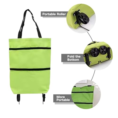 Einkaufstrolleys Faltbarer Einkaufswagen mit Rollen Große Kapazität Einkaufstaschen Trolley Einkaufskorb 2 in 1 Shopping Trolley Tragbare Grün Einkaufstasche mit Reißverschluss für Supermarkt – Bild 4