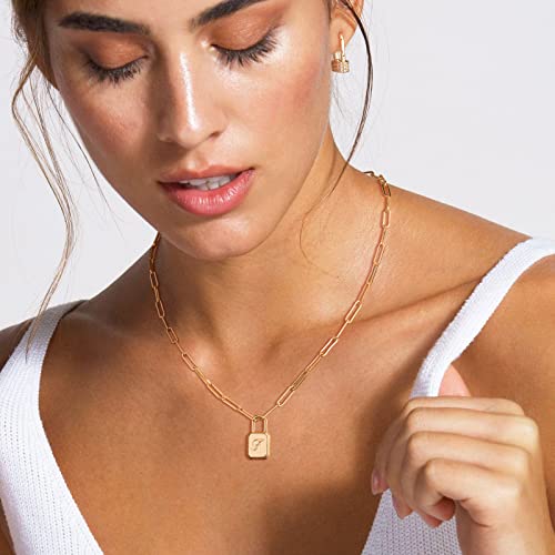 MTMY Lock Initial Necklace 14K Gold Plated Adjustable Paperclip Chain Dainty Lock Pendant Necklace Personalized Engraved Letter Jewelry for Women4