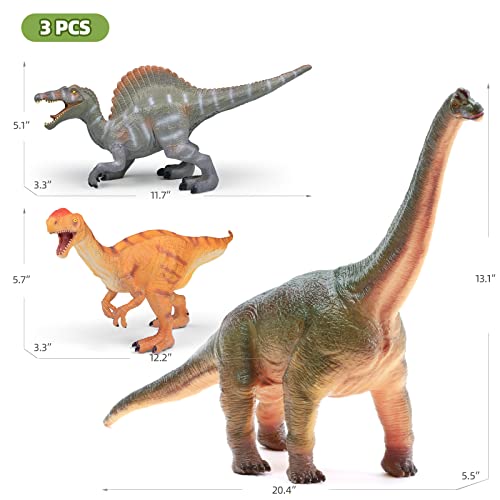 Recur Jumbo 3Pcs Dinosaur Toys Large - 20.5” Dinosaur Figure Toy For Kids Toddlers Play Jurassic Playsets Figurines Realistic Hand-Painted Design Replica Collector Gift Presents For 3-5 Years Old #TOP3