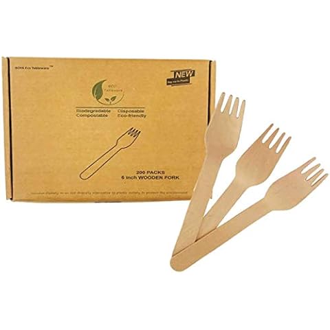 YiYi Nature Daily Compostable Disposable Wooden Forks Bulk, Wood Forks Disposable, Eco Friendly Utensils Biodegradable Fork Pack of 200 Cover