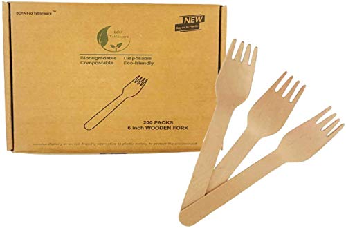 Tenedor de madera desechable compostable, utensilios ecológicos, tenedor biodegradable, paquete de...