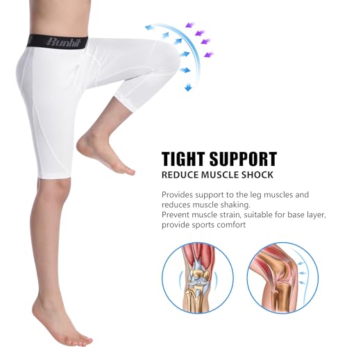 Runhit 3/4 One Leg Boys Compression Leggings,Athletic Tights Basketball Compression Pants,Youth Boys Base Layer Pants4