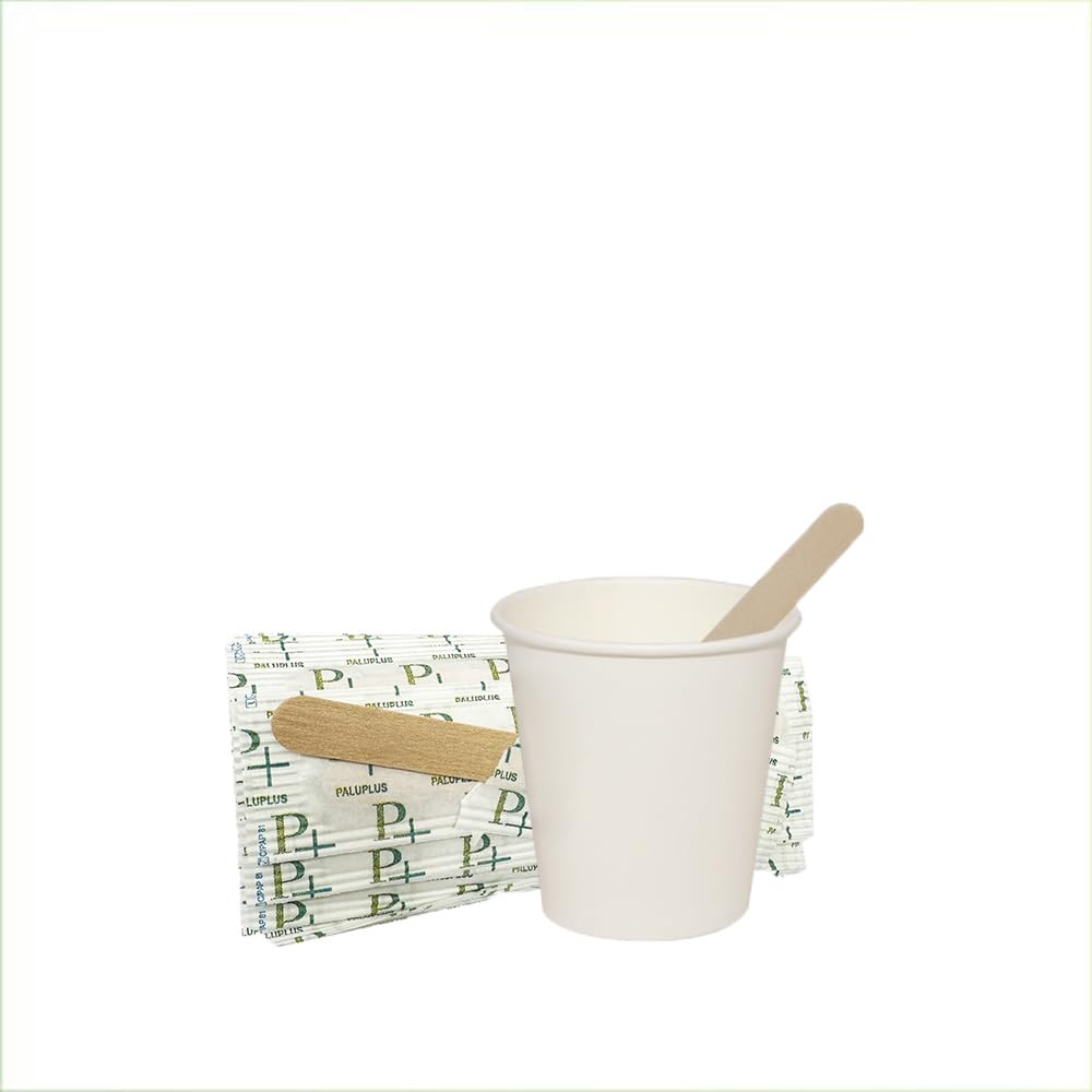 Virsus 500 gobelets à café jetables, 75 ml en papier carton blanc biodégradable pour boissons chaudes ou cappuccino + 500 agitateurs en bois de bouleau